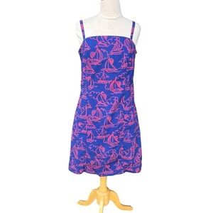 Lilly Pulitzer True Blue First Mate Sailboat Mini Dress Navy Pink Resortwear 10